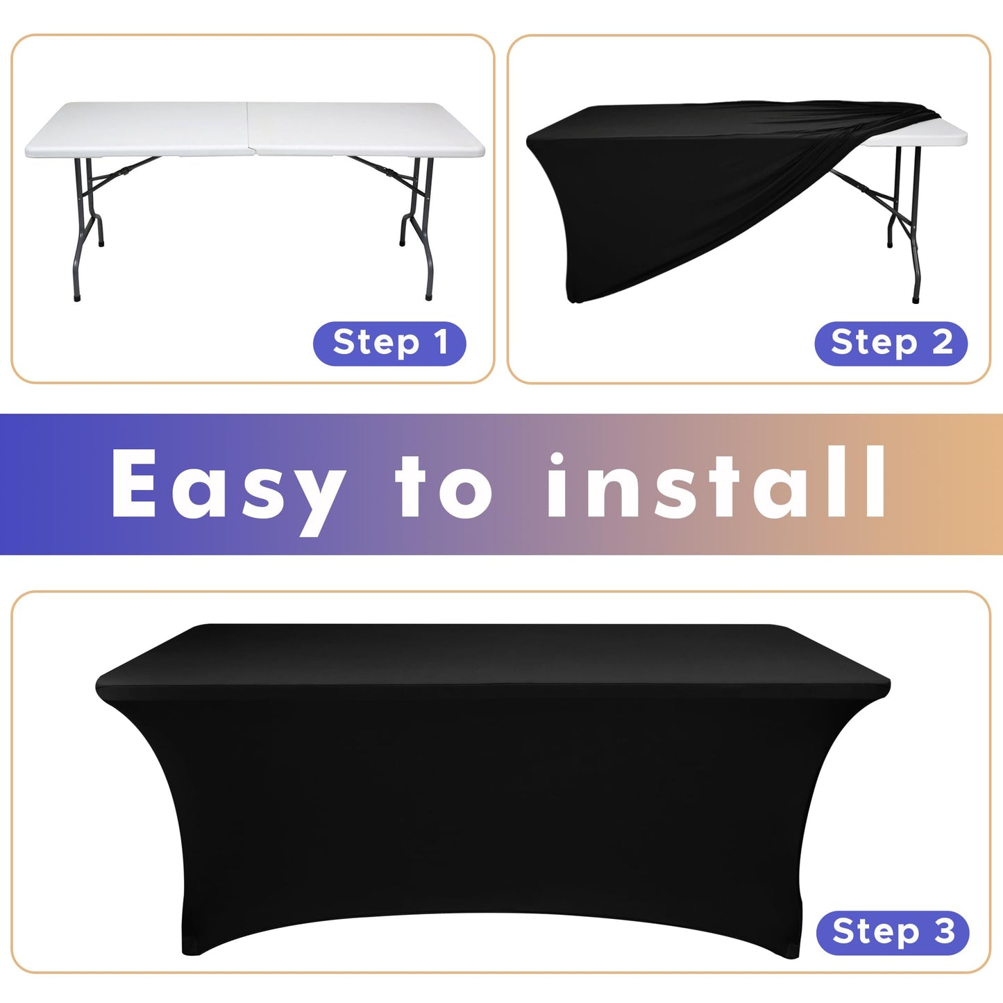 Nasitos 2 Pack Spandex Fitted Black Tablecloth for 4 Foot Tables-Open Back Folding Table Cover Washable Fabric Stretch, Tight and Wrinkle Resistant Table Protector for Trade Show, Craft Show, Events