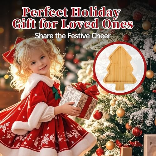 Christmas Serving Tray, Bamboo Christmas Tree Serving Platters Charcuterie Board, Christmas Serving Dishes, Table Decorations Supplies for Christmas Party