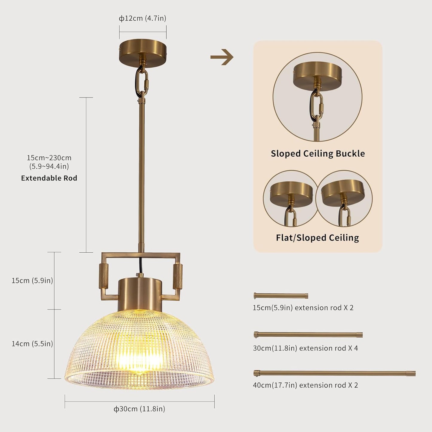 Pendant Lights Kitchen Island, 11.8" Gold Glass Pendant Lights Modern Vintage Fluted Large Dome Shade Brass Island Lights for Kitchen Dining Room Hallway Bedroom Restaurant.