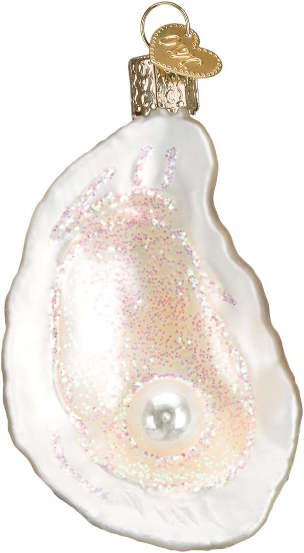 Beach Shells Glass Blown Ornaments for Christmas Tree - Junonia Shell, Tan/Brown/White/Gold