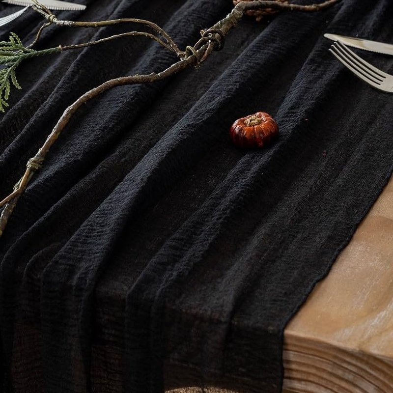 Keketoarrange 3pcs Halloween Table Runner Black Cheesecloth Gauze Rustic Premium Cotton Cheese Cloth Table Runner 120 Inch 10 FT for Wedding Bridal Baby Shower Long Sheer Boho Decorations