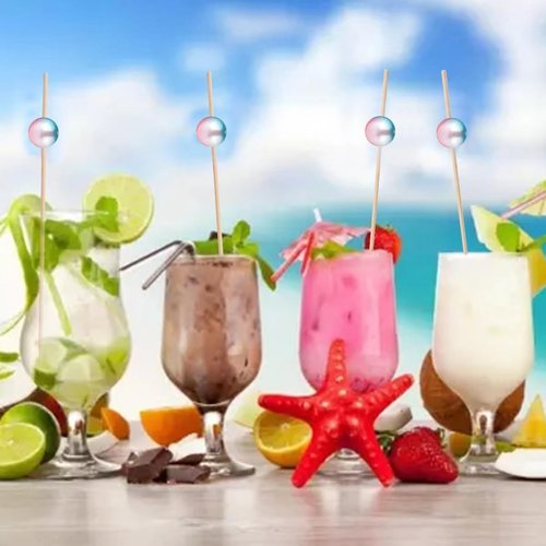 120 pcs 5.9in long Pearl Cocktail Picks, Gradient Color Ball Food Sticks Charcuterie Boards Accessories,Bamboo Skewers for Appetizers Drinks Fruit.