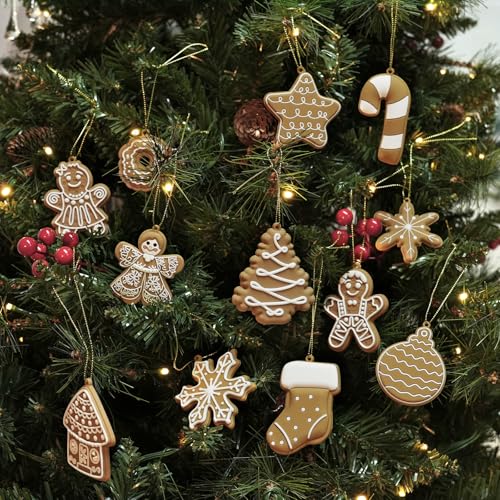 CUPLOOV 12-Pack Gingerbread Cookie Ornaments for Christmas Tree – Rustic Handmade PVC Holiday Decor