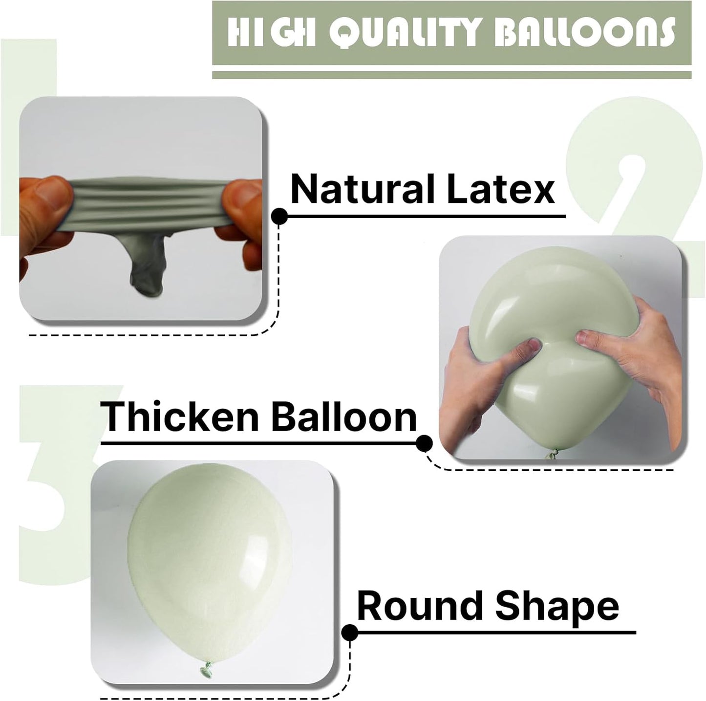 PartyWoo Sage Green Balloons - 155-Piece Latex Balloon Arch Kit for Weddings & Birthdays | Various Sizes 5-18 Inch