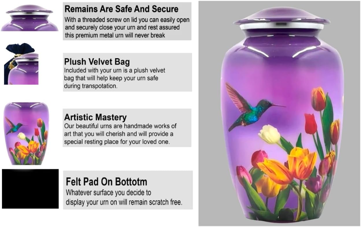 BOLD & DIVINE Adult Purple Hummingbird Cremation Urn | Human Ashes Adult Memorial urn, Burial, Funeral Cremation Urns | 200 Cubic Inches (Large Adult)
