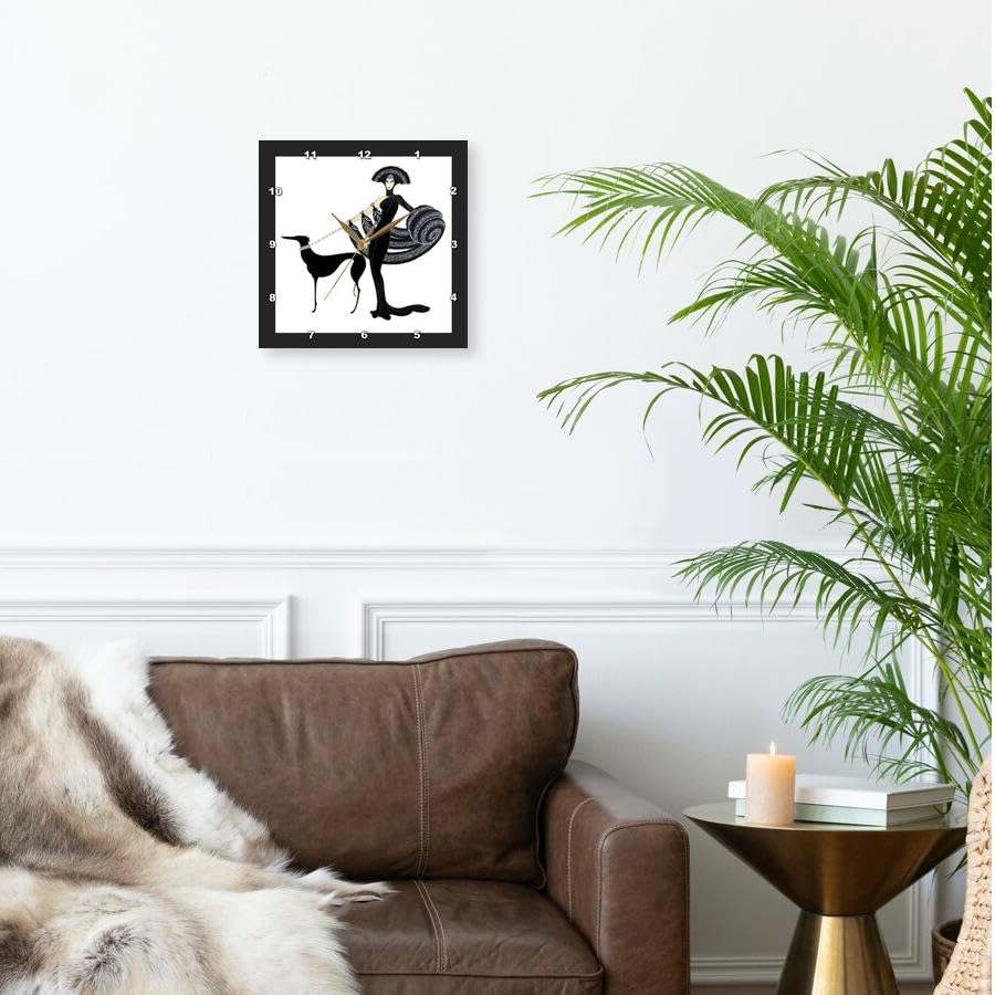 3dRose DPP_43794_3 Art Deco Lady with Dog Wall Clock, 15 by 15-Inch