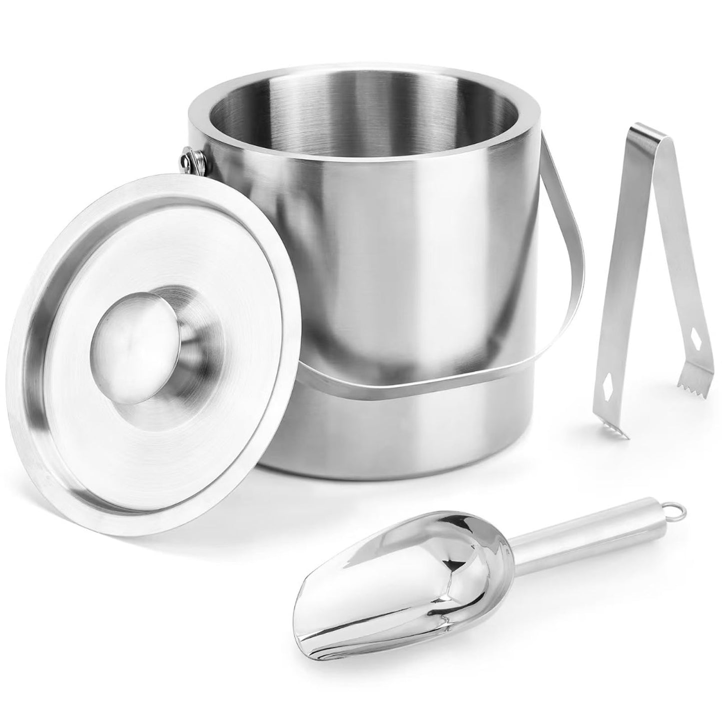 Portable Ice Buckets for Parties,3 Liter Double Wall Ice Bucket with Lid,Scoop,Tongs,Handle,Stainless Steel Ice Container to Keep Ice Frozen Longer- Ideal for Cocktail Bar,Camping,Chilling Beer/Wine