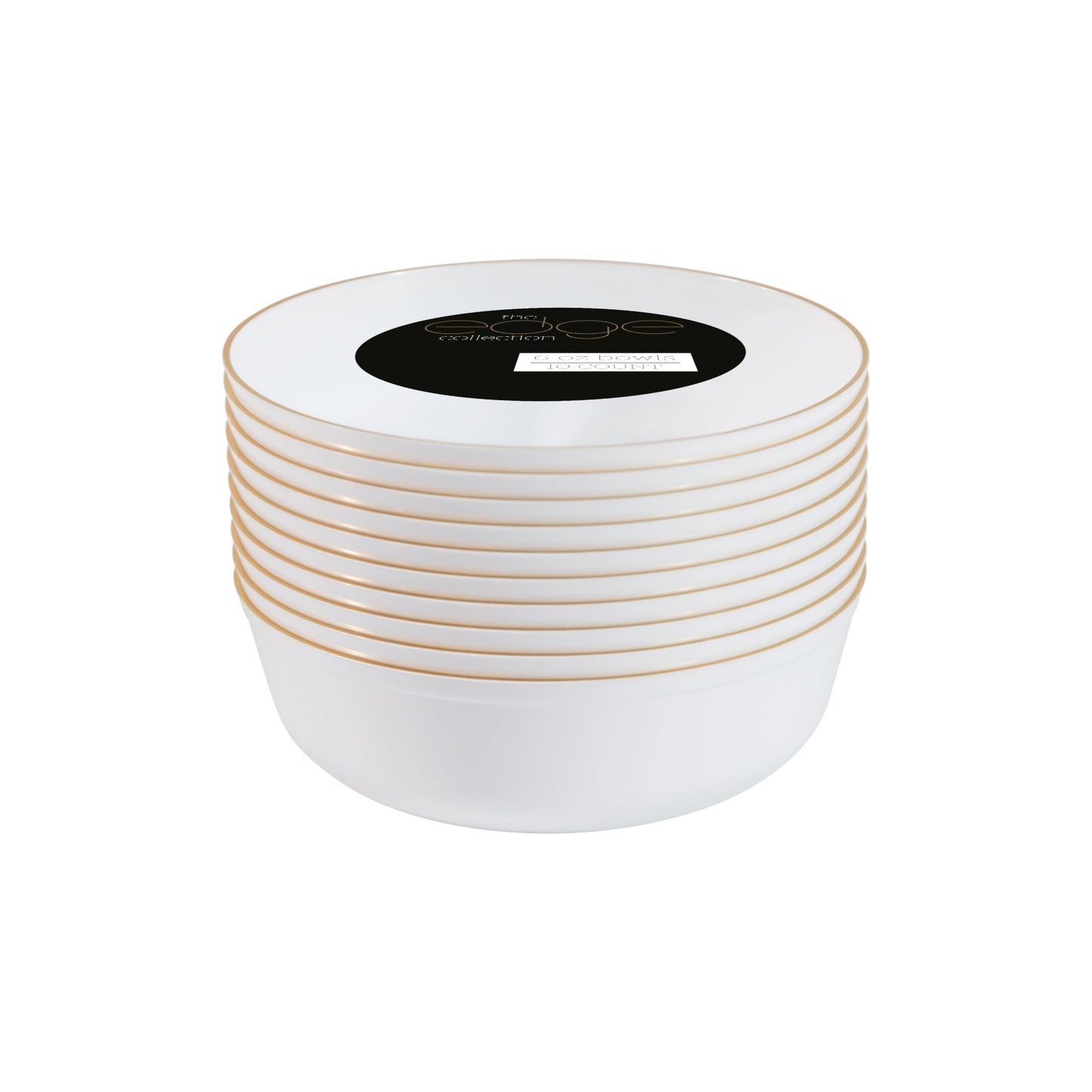 PLASTICPRO [30 Pack 6 OZ Bowls Edge Collection White with Gold Rim Plastic Party Dessert Bowls Premium heavyweight Elegant Disposable Tableware Dishes