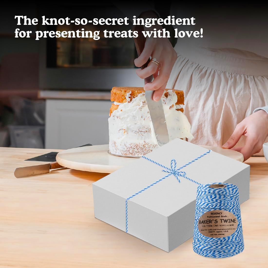 Baker's Twine Cone - 2300 ft Colorful String for Pastry Boxes, Gifts & Crafts - Blue/White