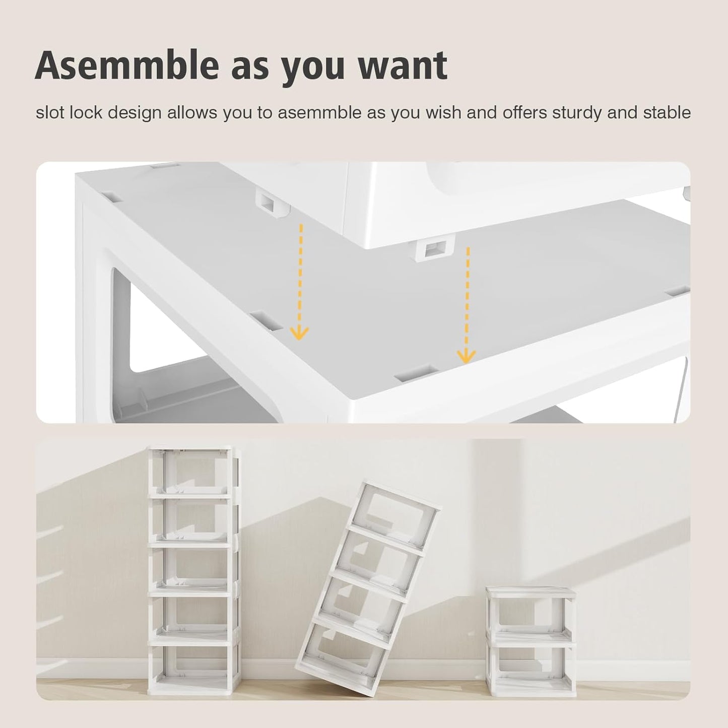SEE SPRING 5-Tier Stackable Shoe Rack Organizer - Durable Plastic Storage Shelf for Entryway & Closet, Fits Size 13 Shoes (White)