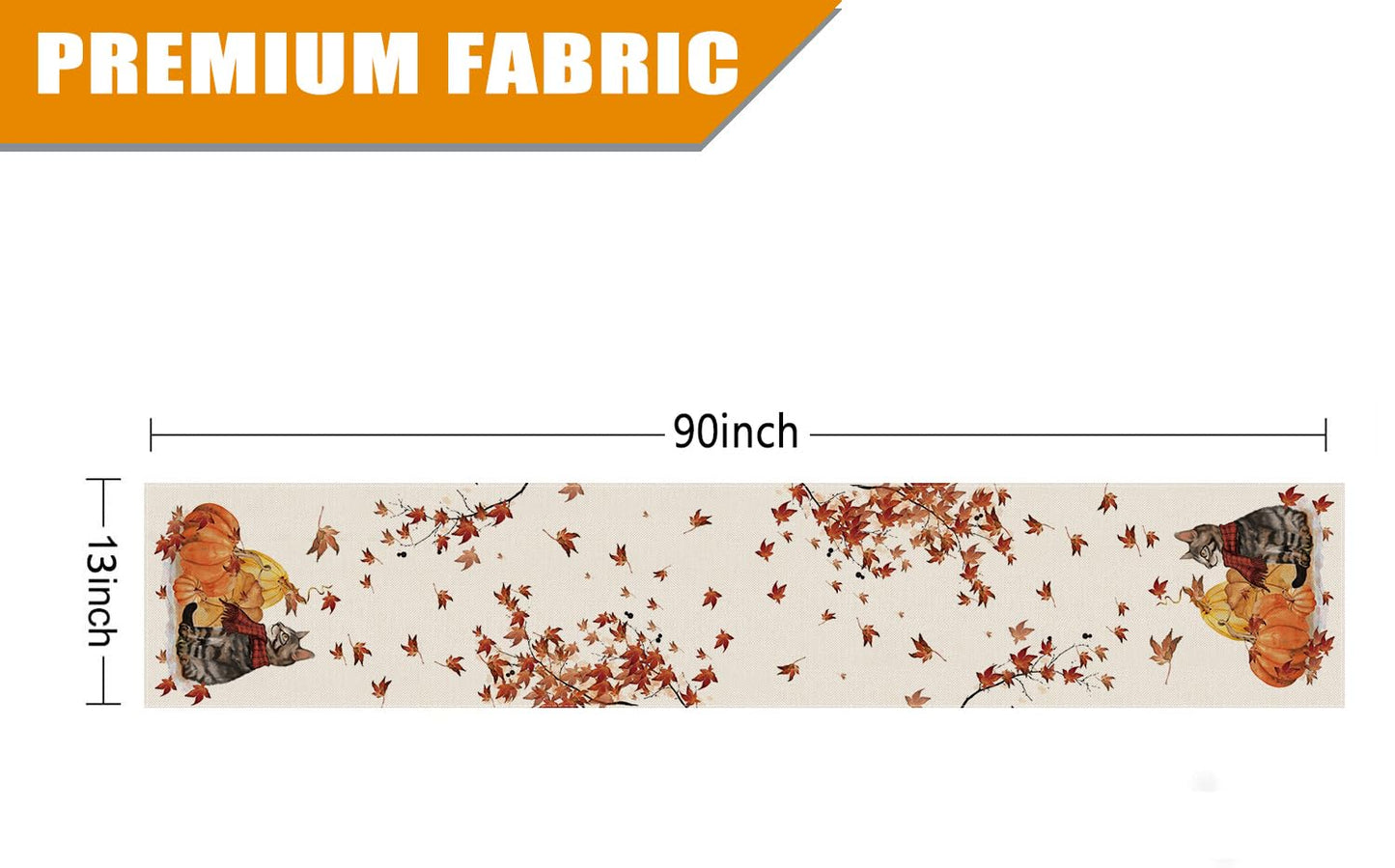Fall Table Runner Pumpkins Cat Maple Leaf Autumn Harvest Seasonal Thanksgiving Decorations for Home Kitchen Dining Room Party Decor 13 x 90 Inch