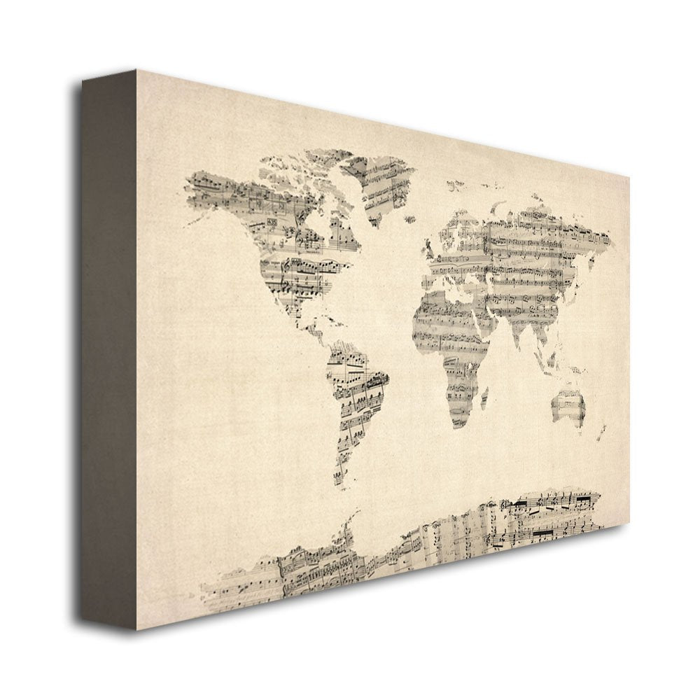 Trademark Fine Art Old Sheet Music World Map Artwork by Michael Tompsett, 18 by 24-Inch