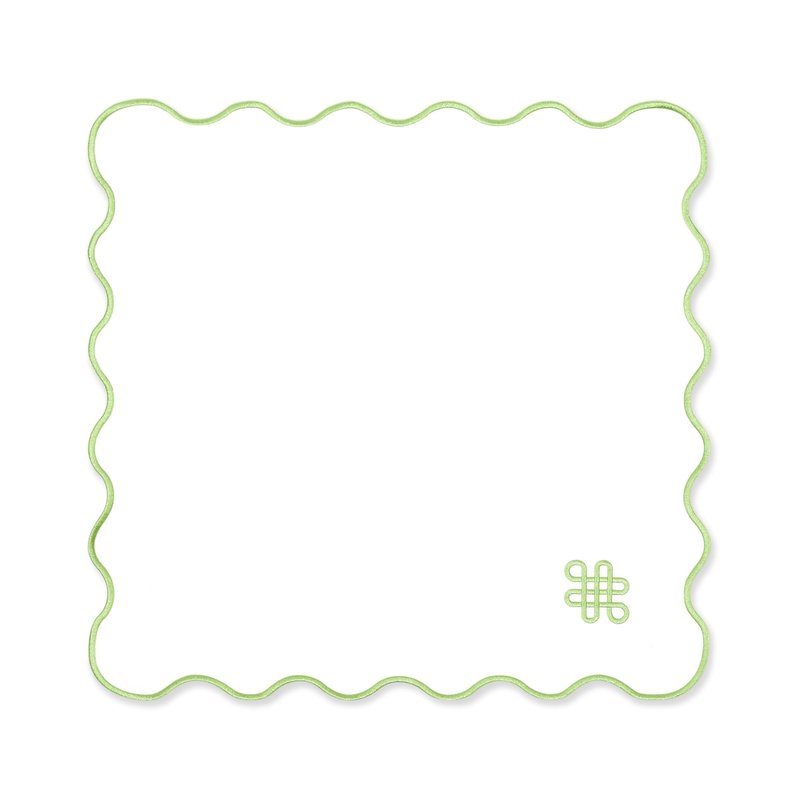 Hofdeco Premium Coastal Patio Indoor Outdoor Napkin Set of 4, 20”x20” Washable Dinner Napkins for Beach House Decor Green Embroidered Endless Knot