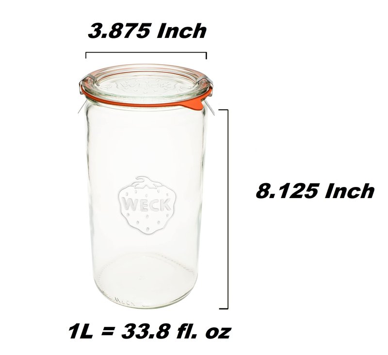 Weck Jar 974 - 1.5L Glass Jars with Large Storage Capacity - Preserving Jars with Airtight Lids Suitable for Pickling - Heat Resistant Canning Jars - Microwave Safe - (1 Jar with Glass Lid) 54 fl. oz