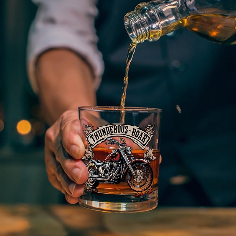 Vinoveltty Motorcycle Whiskey Glass, Motorbike Birthday Gifts for Men Dad Biker, Fathers Day Christmas Gift for Dad Brother Husband, Whiskey Tumbler(300 ML)
