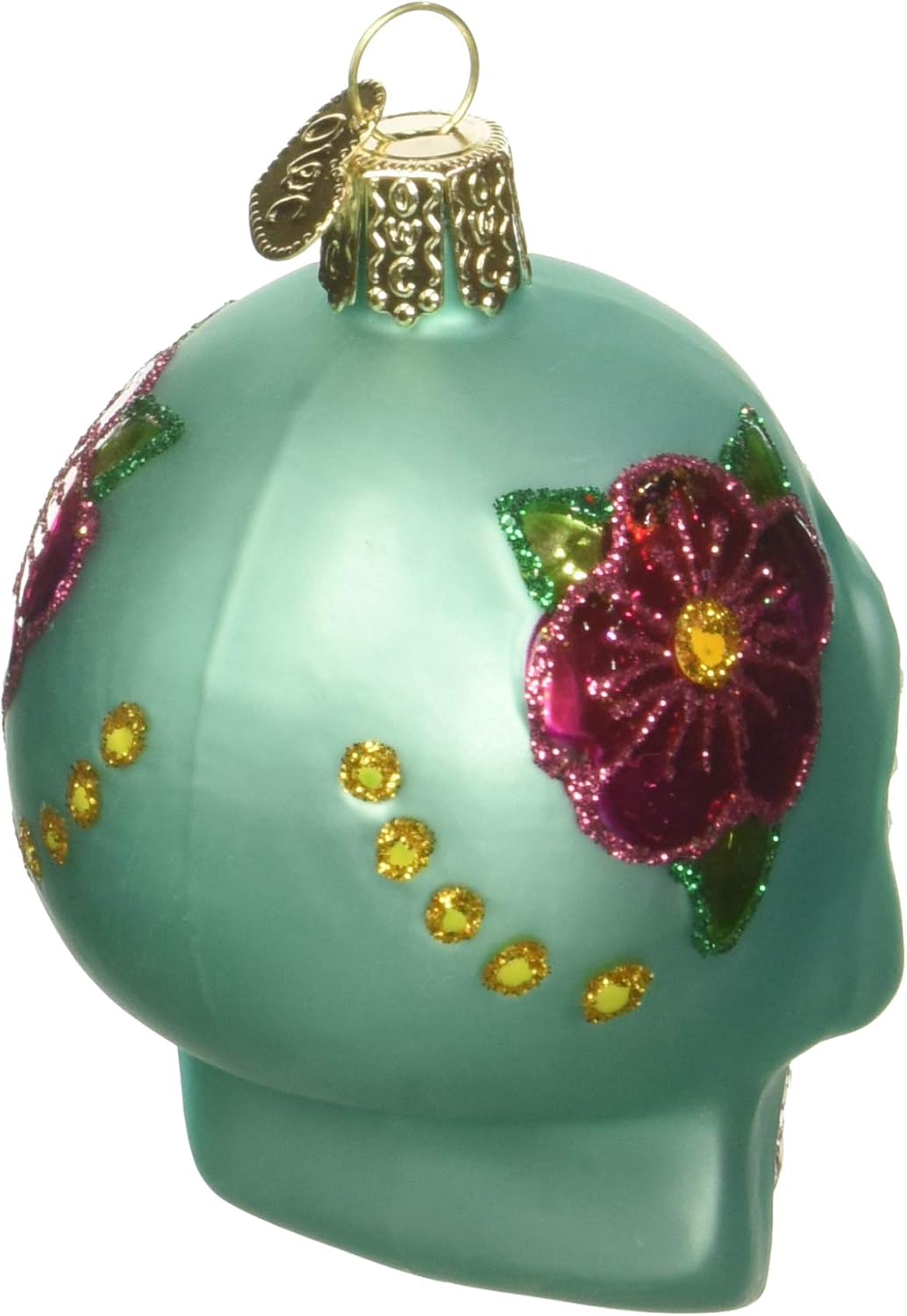 Handcrafted Day of the Dead Sugar Skull Glass Ornament - Unique Christmas Tree Decoration