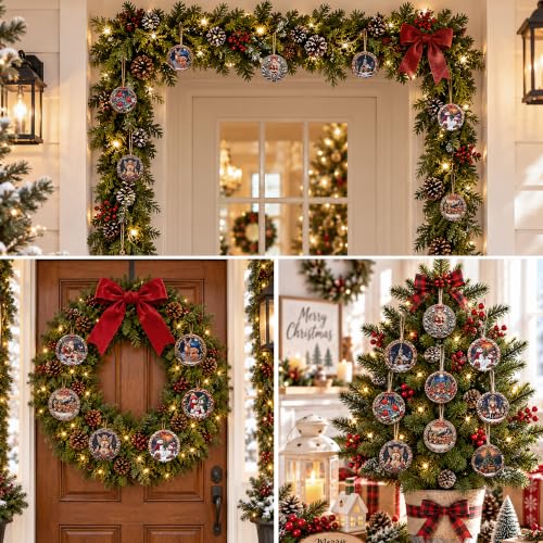 12 Pcs Wooden Snow Scenery Christmas Ornaments, 2.7 Inch Farmhouse Wood Hanging Decor (Mix/12 Pcs)