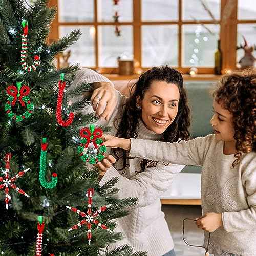 GYGOT Christmas Crafts for Adults,30 Sets Christmas Beaded Ornament Kit to Make-Incl. 6 PC Snowflake/12 PC Wreath/12 PC Candy Cane(Assembly Needed)