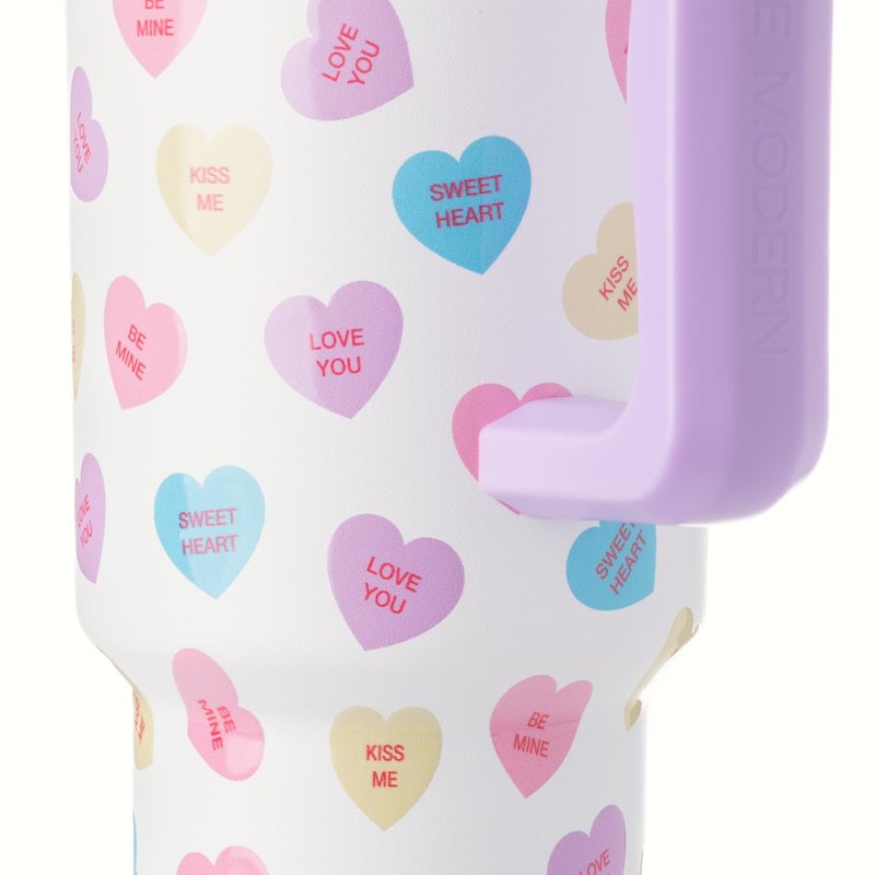 Simple Modern Valentine's Day 40 oz Tumbler with Handle and Straw Lid | Gifts for Her | Insulated Reusable Stainless Steel Water Bottle Travel Mug Cupholder Use | Trek Collection | Word Hearts