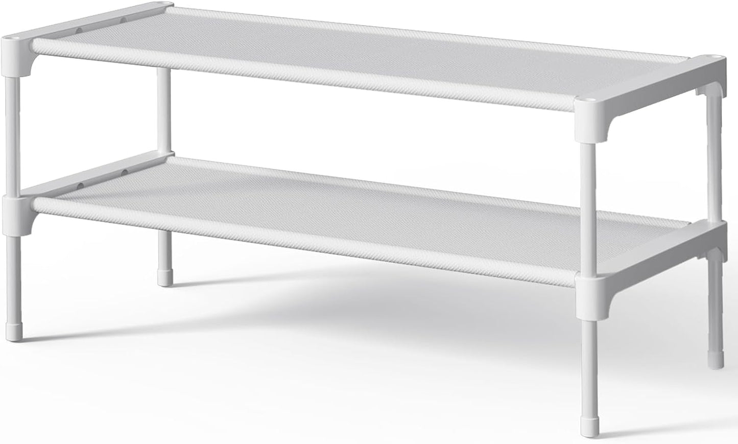 Kitsure Shoe Rack - Stackable Non-Woven Shoe Organizer for Closet & Entryway | 27.5" Wide - 2 Tier, White