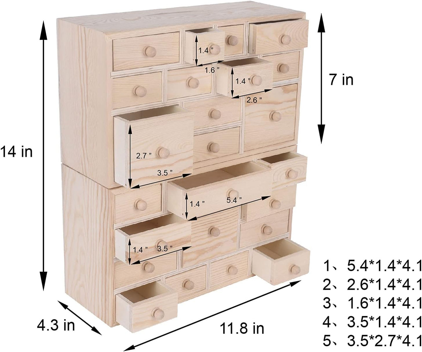 Vencer Set of 2 Wooden Countdown to Christmas Advent Calendar,Craft Storage Organizer with 24 Drawers,DIY Unfinished Wood,Apothecary Cabinet,Kids Craft Idea Organizer,14in x 11.8in x 4.3in,VYO-066