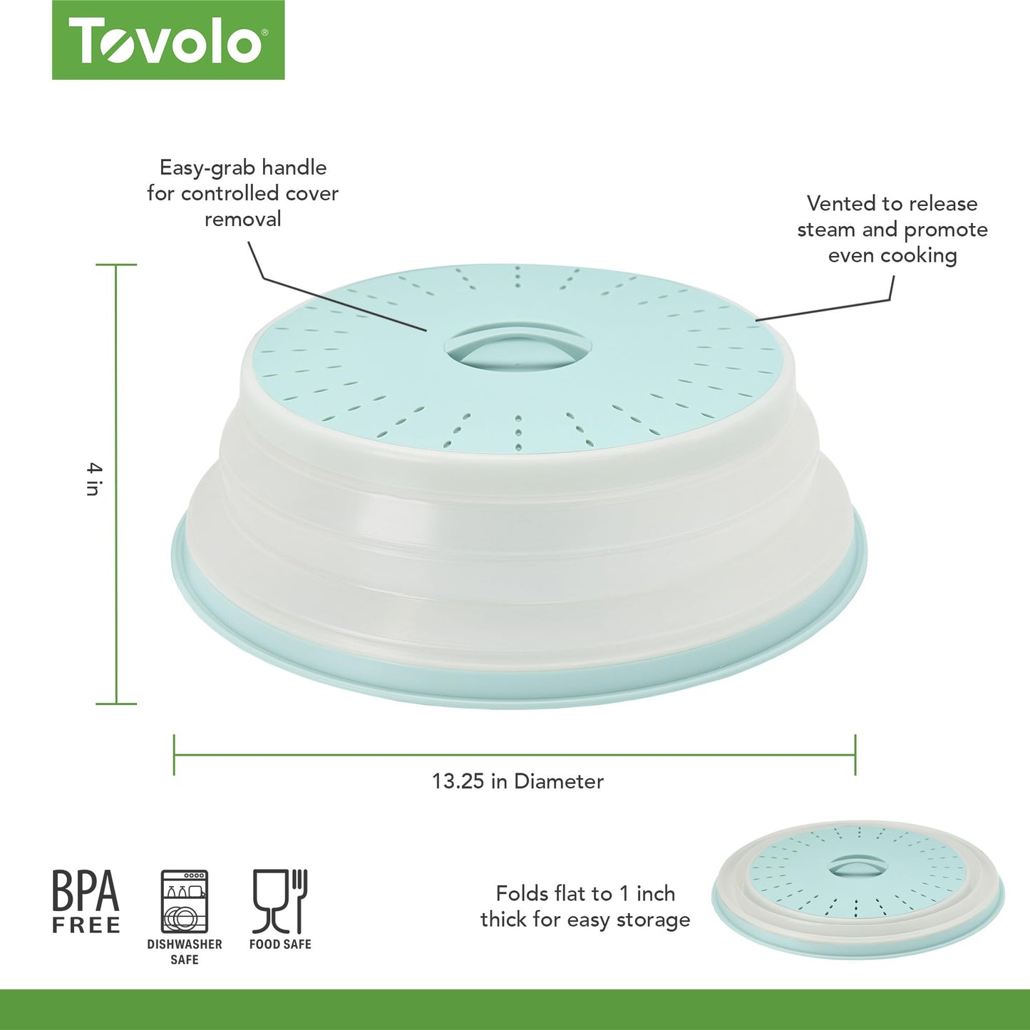 Tovolo Large Microwave Splatter Cover Blue Haze 13 inch Collapsible Silicone Splatter Cover for Extra Large Microwaves, Dishwasher Safe Vented Plate Guard BPA Reheating Cover for Food