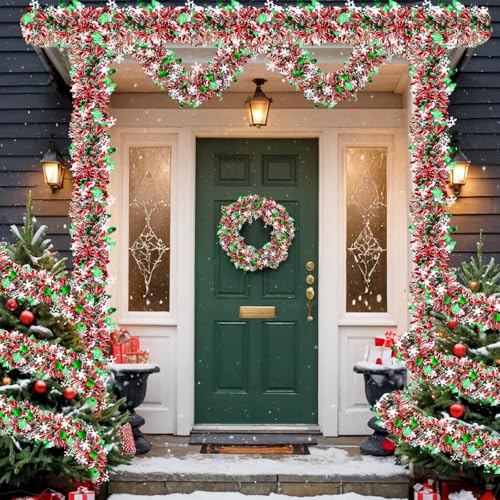 Kreyfer 4-Pack Christmas Tinsel Garlands 26.4 ft with Snowflake & Tree Cutouts