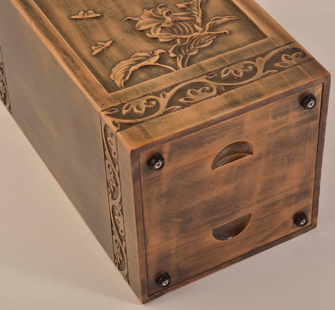 Handmade Wooden Engraved Urn for Human Ashes Adult Male Female Satin Bag Cremation urns Box (Butterfly(250lbs))
