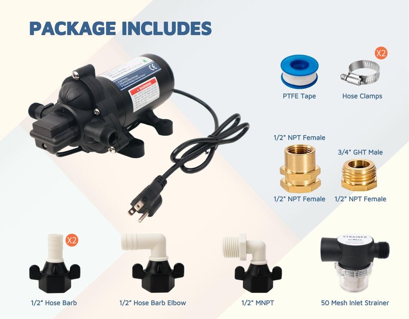 KENCIT T33 Automatic On-Demand Diaphragm Pump 115Vac, 4.0GPM, 45PSI, Industrial Water Pressure Pump for Kitchen, Bathroom, RV, Marine Yacht, Caravan, Garden