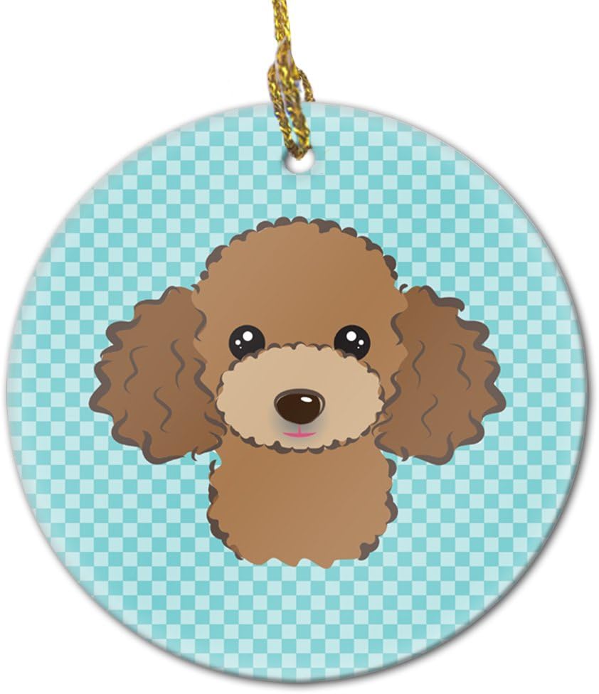 Blue Wire Haired Fox Terrier Ceramic Ornament - Checkerboard Christmas Tree Decoration, 3 in