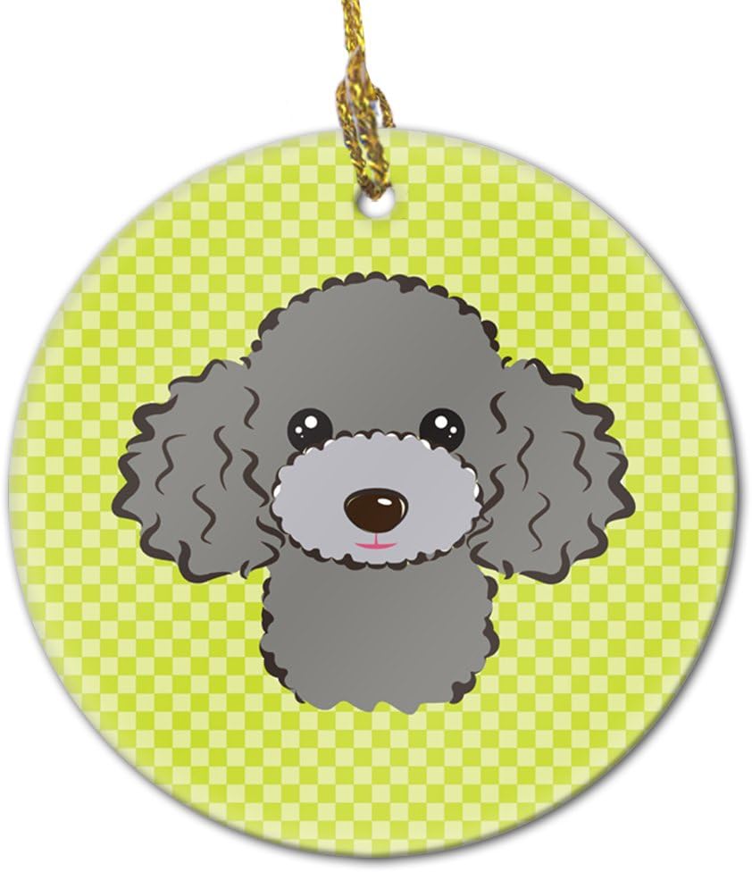 Blue Wire Haired Fox Terrier Ceramic Ornament - Checkerboard Christmas Tree Decoration, 3 in