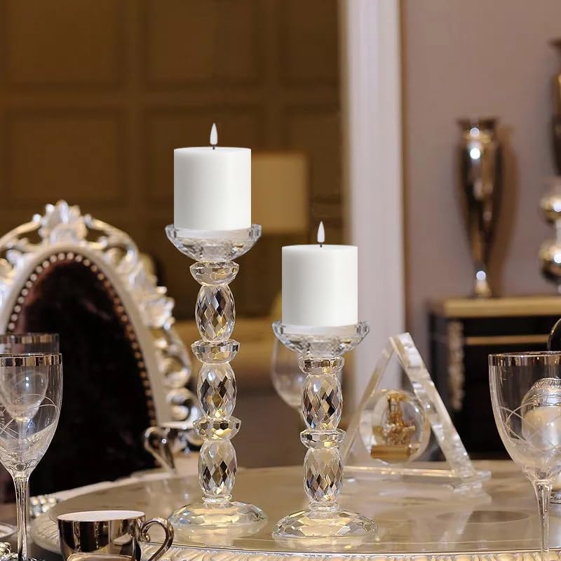 Flameless LED Candles Set of 2 - 3x3 Inch Dimmable Ivory Wax Pillars with Remote Control & Timers for Home Decor
