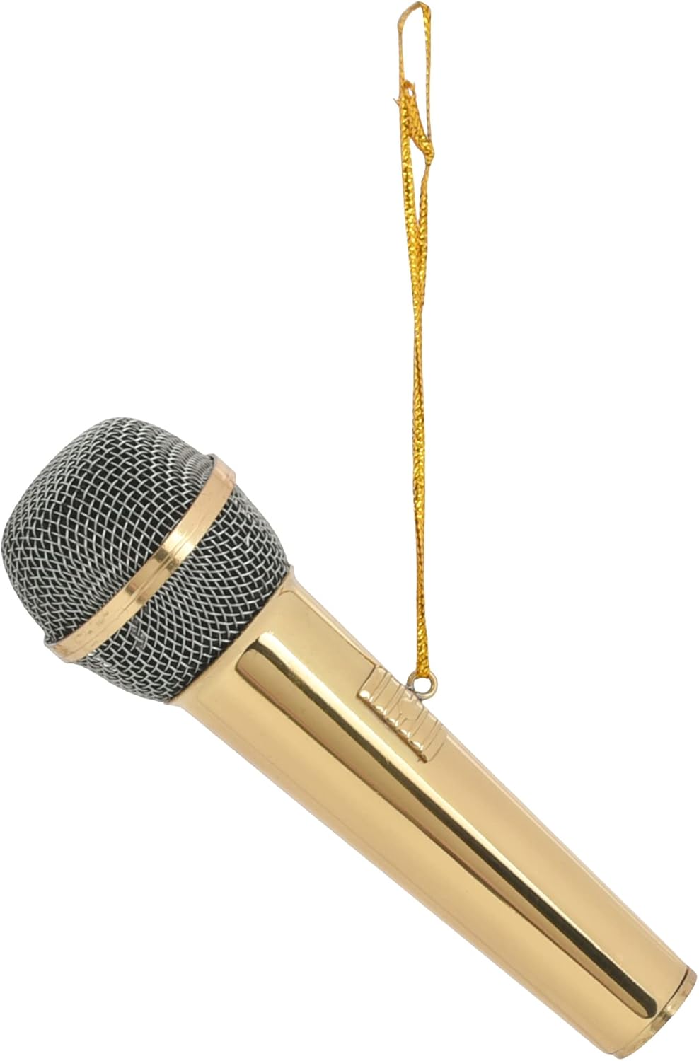 Gold Tone Microphone Ornament - 3" Brass Hanging Decor for Musicians & Singers