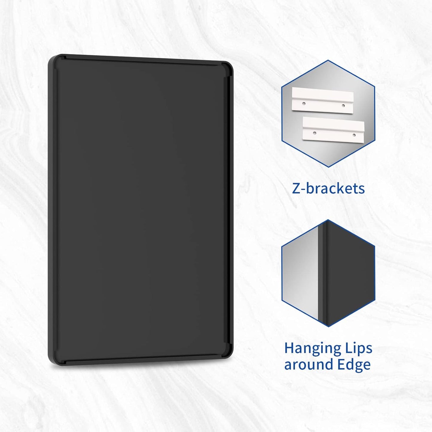 WEER Black Metal Frame Bathroom Mirror - 55x30 Inch Rounded Rectangle | Anti-Rust Tempered Glass, Versatile Hanging Options