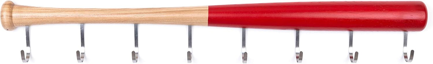 KT Bats Coat Rack Wall Mount Baseball Bat Cap Hat Towel Jersey Display Fully Assembled Unique Idea for Sports Fans Perfect Mudroom Bedroom Entryway Bathroom Organization System with 8 Hooks (Red)