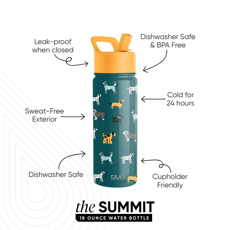 Simple Modern Kids Summit Water Bottle with Straw Lid | 18oz Stainless Steel Cup Insulated Tumbler for Toddlers, School | Dog Days