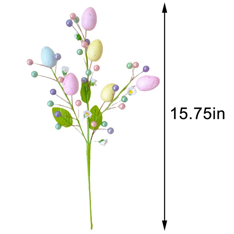 VSHZXFH 4pcs Artificial Easter Spray Vine with Pastel Easter Eggs and Berries- Decorative Spring Floral Stems-Egg Twig Branches for Floral Arrangement-Centerpiece Wreath Decoration