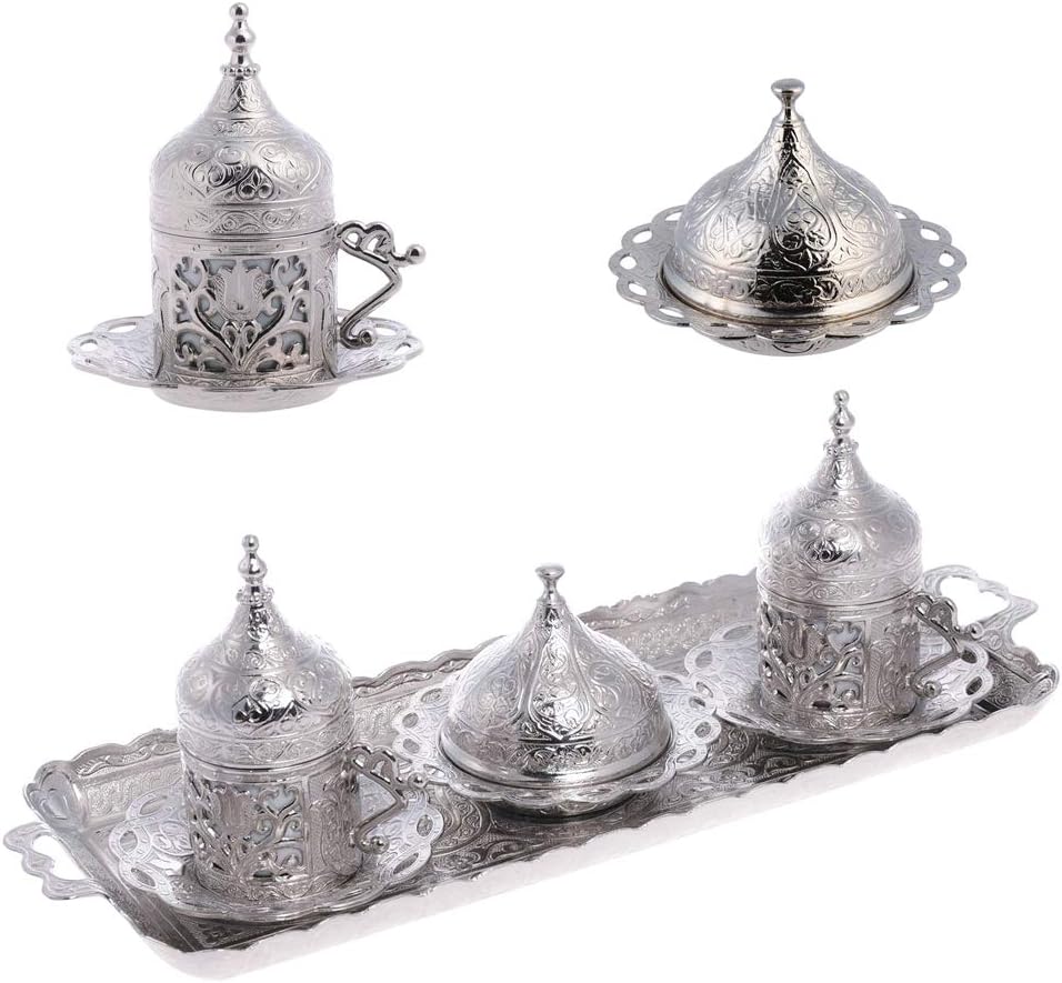 Alisveristime Authentic Turkish Coffee Cup Set: Zamak & Porcelain, Tulip Motifs (Set of 2) (Lale) (Gold)