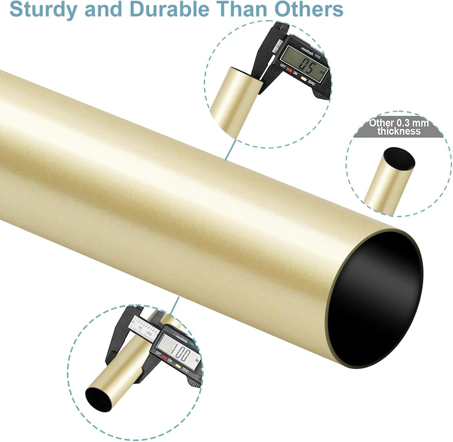 Byondeth Curtain Rods - Adjustable 16 to 200 Inches | 1 Inch Diameter with Elegant Aluminium Finials in Warm Gold