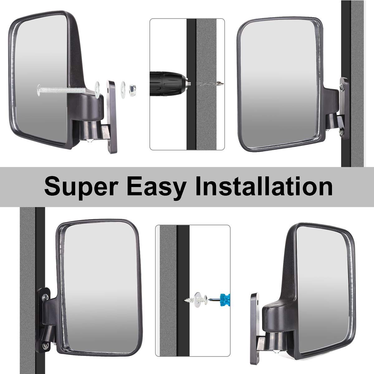Universal Folding Golf Cart Side View Mirrors for EZGO, Club Car, Yamaha