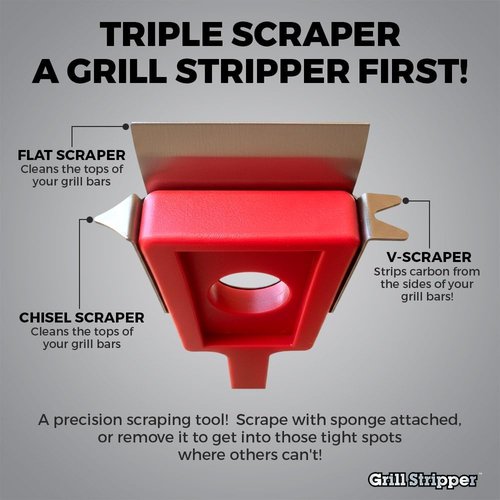 GRILL STRIPPER Bristle-Free Grill Brush - Patent-Pending Triple Scraper & Dishwasher Safe Design