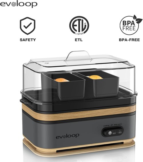 Evoloop Electric Egg Cooker - Rapid 6-Egg Capacity for Soft, Medium, Hard Boiled & Omelets | BPA Free