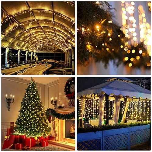 Vicloon Fairy Curtain Lights, Warm White LED 8 Mode 9.8x9.8Ft Waterproof Curtain String Lights for Indoor/Outdoor, Powered by USB with Remote Control