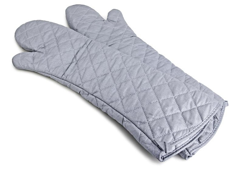 Extra Long Oven Mitts Heat Resistant Cotton Lining Oven Thick Gloves Kitchen Food Service Mittens for Pot Holders Cooking Baking BBQ (24 Inch Silver -1pair)
