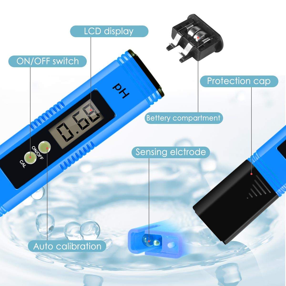 PH Meter, 0.01 High Accuracy PH Pen PH Tester for Water Hydroponics Digital, Digital PH Meter Pocket Size with 0-14 PH Measurement Range, PH Tester for Water, Aquaculture, Lab and Pool