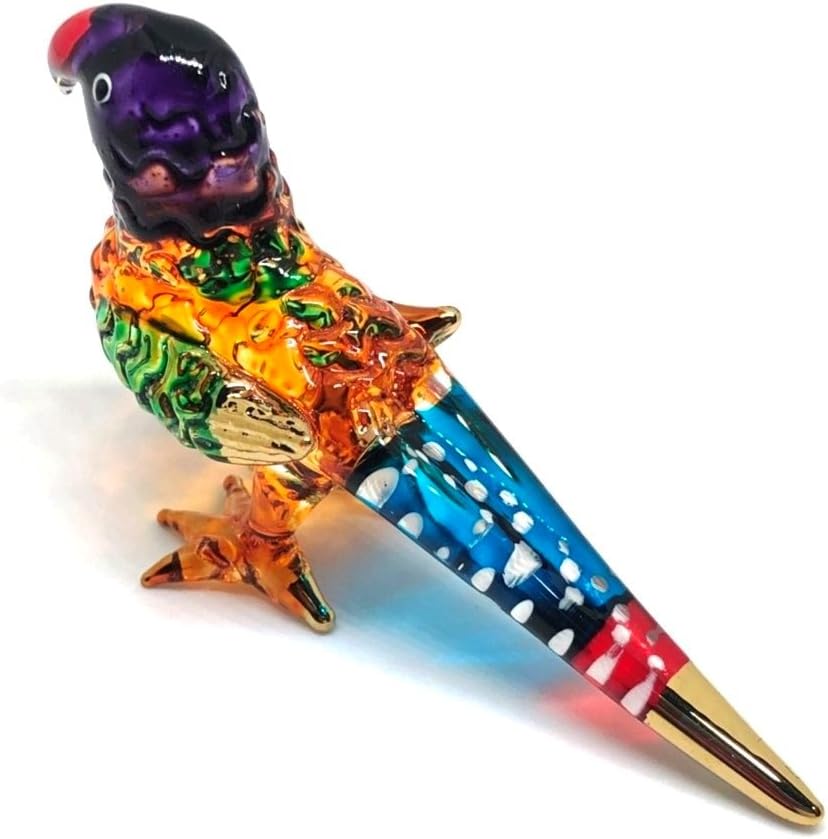 Miniature Blue Parrot Glass Figurine - Handmade Collectible for Dollhouses & Decor