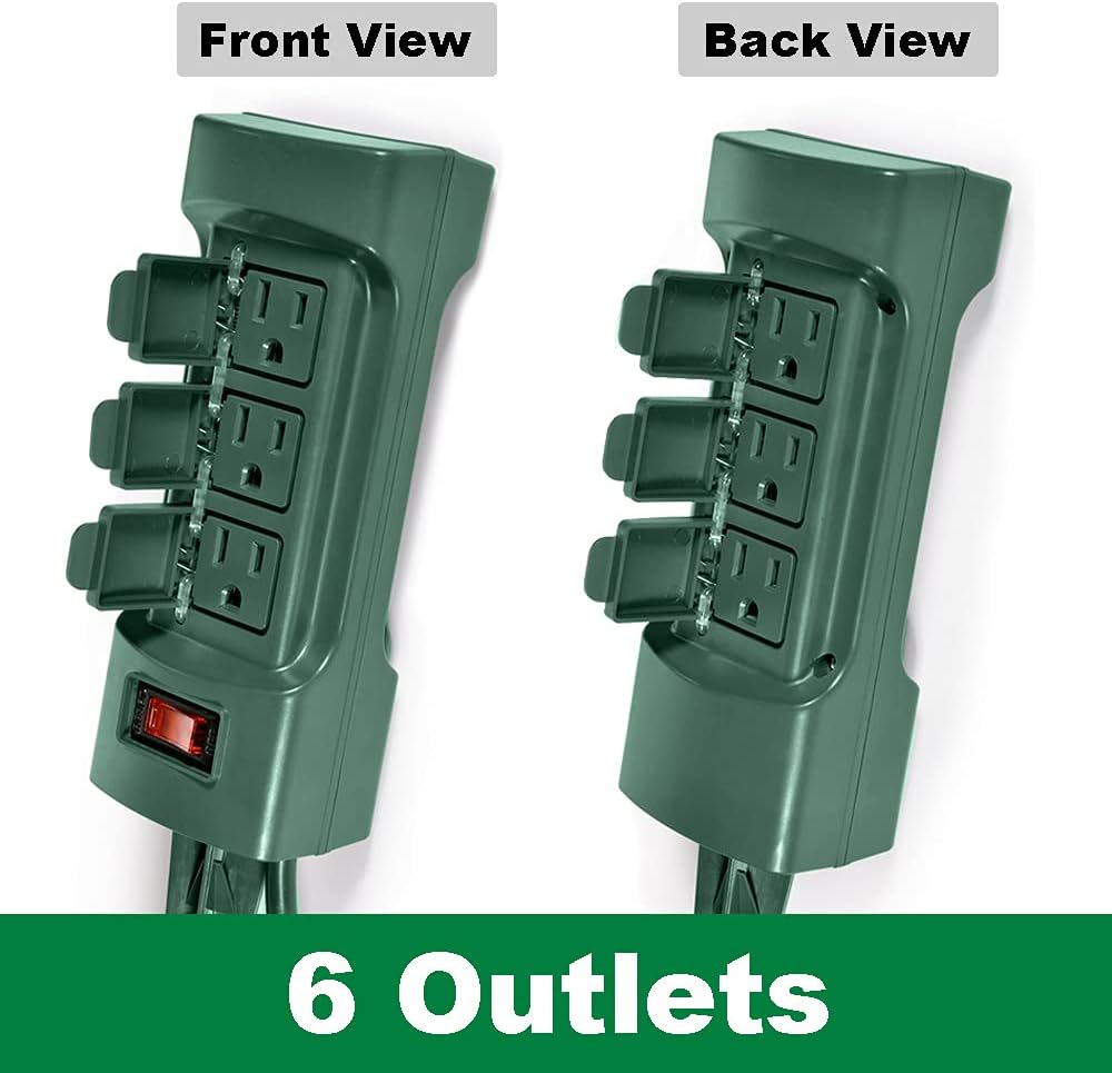 Outdoor Power Strip with Covers - 6-Outlet Yard Stake, 9ft Cord & Overload Protection