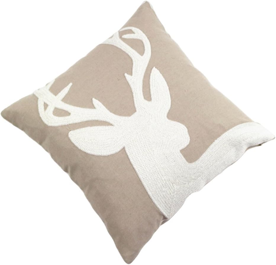 Christmas Pillow Cover 18x18 - Embroidered Sleigh & Snowflakes - Winter Decorative Cushion for Sofa & Bed