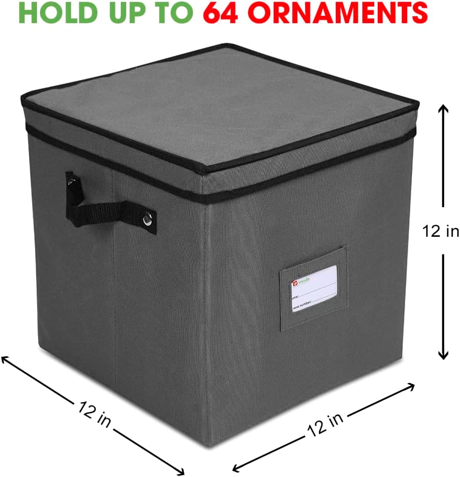 Christmas Ornament Storage Box - Holds 64 Ornaments, 4 Trays & Dividers, Durable 600D Oxford - Holiday Decoration Organizer (Green)