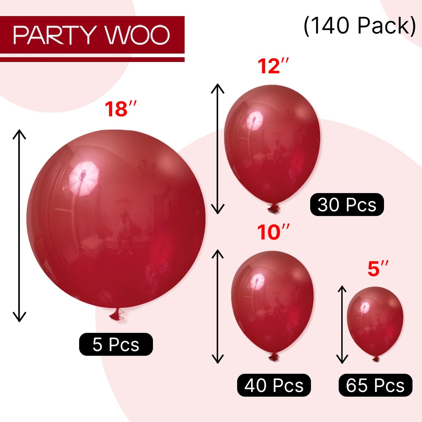 PartyWoo Burgundy Balloons 140 pcs Different Sizes of 18 12 10 5 Inch Dark Chestnut Red Maroon Balloon Arch Kit Garland for Birthday Graduation Anniversary Cherry Casino Party Decorations Red-Y62